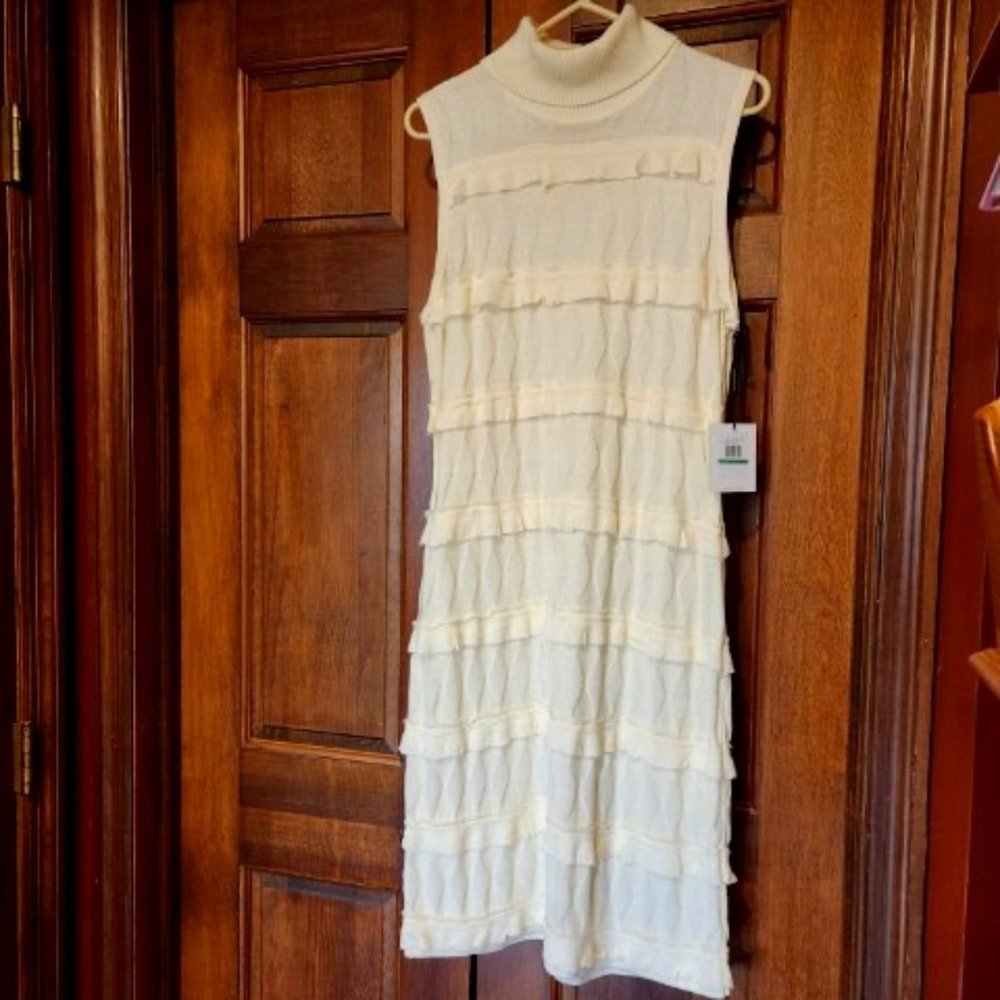 Calvin Klein Ivory Sleeveless Sweater Dress - Size L NWT